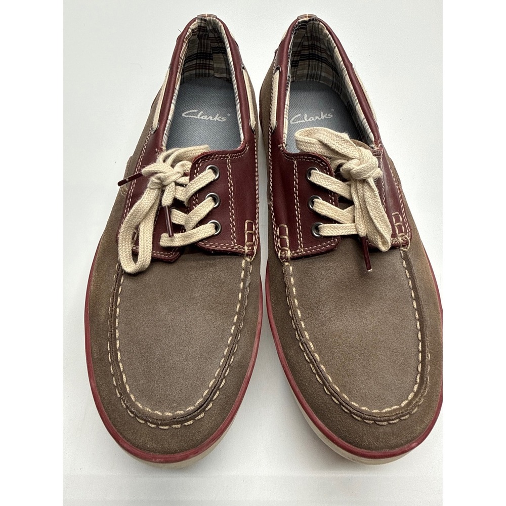 Clarks Men's Leather Boat Shoes Brown Burgundy Moc Toe Lace Up 11M